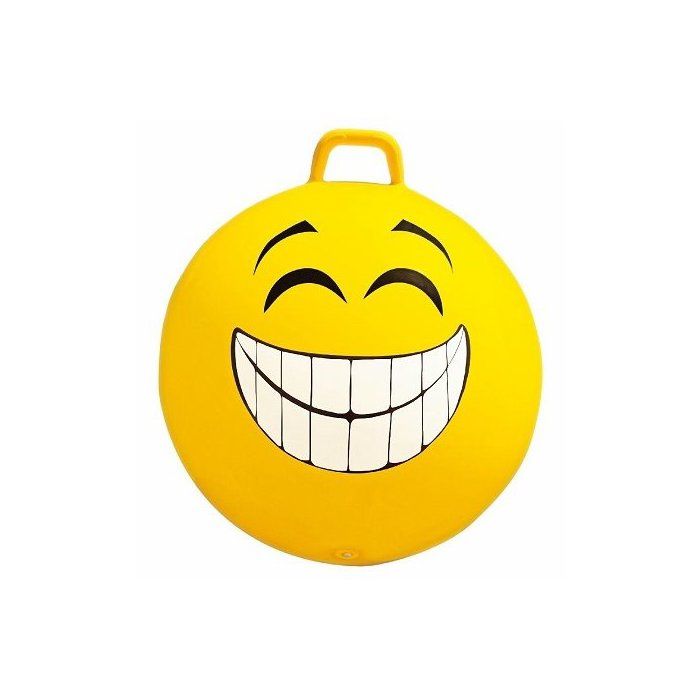Ballon sauteur XXL 65 cm Jaune Visage souriant - PVC robuste, poignee - Jouet d'interieur - Enfant / Adulte - 80 Kg max