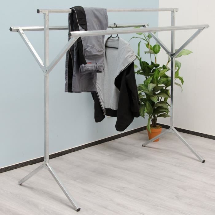 Portant eyepower 100% métal | pliant portable polyvalent | 3 Barres | Penderie à Vêtement 150 cm long | argenté