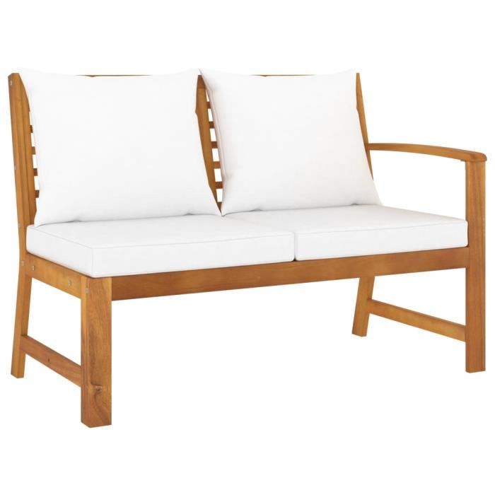 MGQ©Haute qualité- Banc de Jardin 2-3 Places - Style Contemporain Banquette Extérieur - 114,5 cm avec coussin crème Bois soli��8733