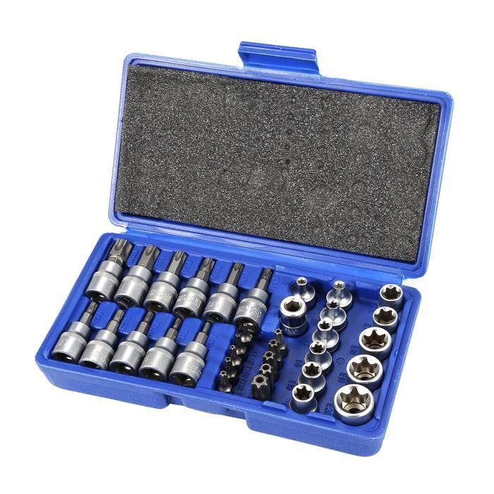 Coffret de 34 Douilles Clé Douille Intérieur Extérieur Embout Étoile