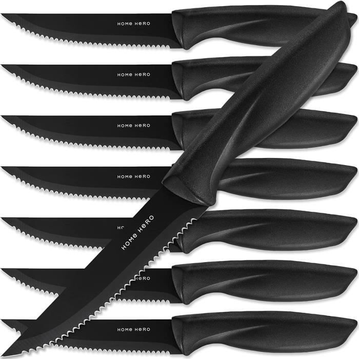 Couteaux à Steak de Cuisine Couteaux de Table Lot de 8 Couteau Steak en Acier Inoxydable avec Lame Dentelée 21 cm Noir Coutea 1