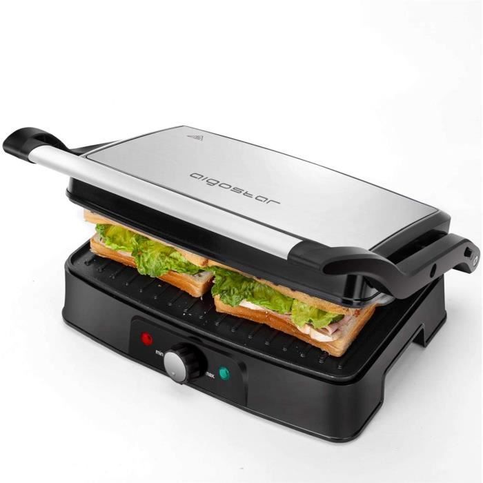 Aigostar Grill Viande multifonction, plancha, presse à paninis, appareil à sandwichs. - Hitte 30HFA1500W, plaques anti-adhésives, ou