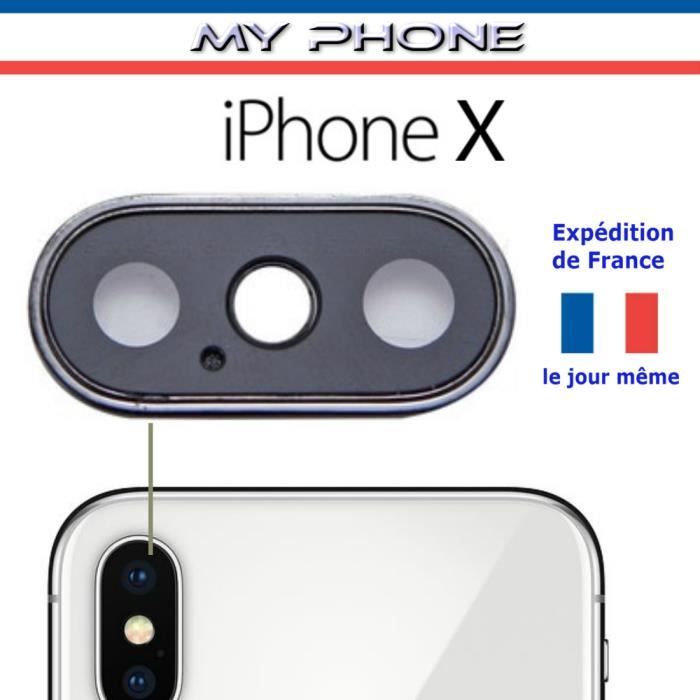 Vitre Cache Caméra pour APPLE IPHONE X - 10 ARGENT - SILVER Lentille en verre avec cadre Photo Arrière