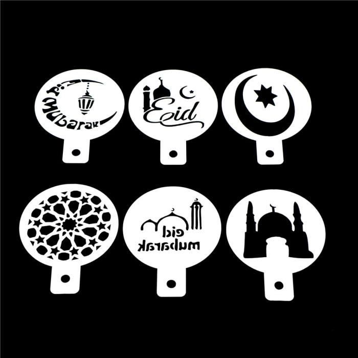 Moule,Pochoirs à café avec Design blanc mosquée, Eid Mubarak, Ramadan, outils de décoration, découpés au Laser, - Type 6pcs