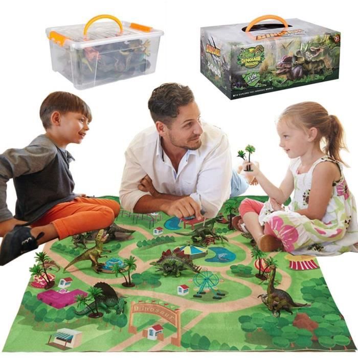 Dinosaure Jouet, Figurine Dinosaure Avec Tapis de Jeu D'activité et Arbres,Jurassic World Jouet Pour Garçons et Filles 3-8 ans