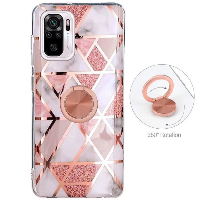 Coque pour Redmi Note 10-10S Rose Antichoc Avec Anneau Support