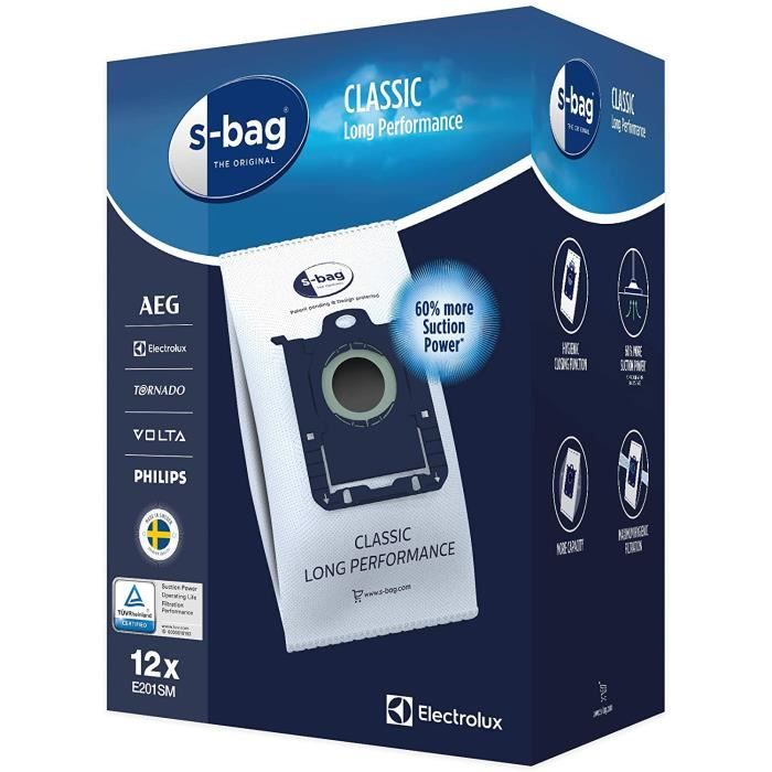 Electrolux - E201SM Sacs aspirateurs s-bag® classic long performance - Boite de 12