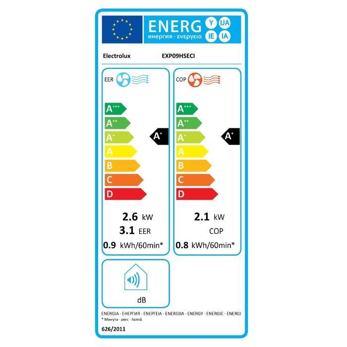 Electrolux B2 _ 0664839 Climatiseur portable • airflower • exp09hseci • 10400 BTU Classe A +-A + • chauffage Pompe