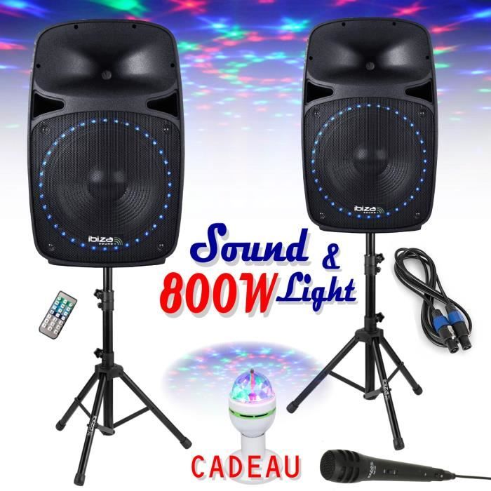 Système de Sonorisation 800W PKG12A-SET - Jeu de Lumière ASTRO - RADIO FM, LECTEUR USB-SD + BLUETOOTH - MICRO