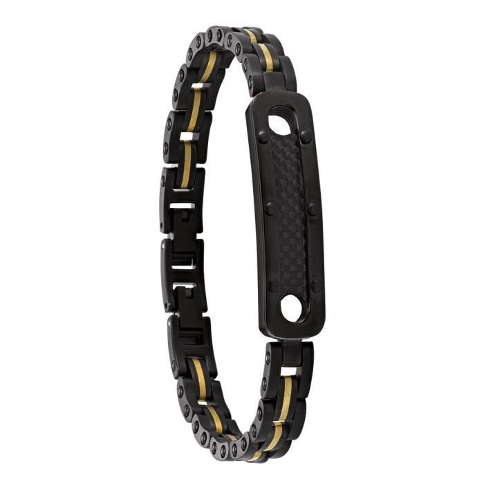 Jourdan Bijoux - Bracelet homme - LI016H - Acier bicolore - Plaque carbone