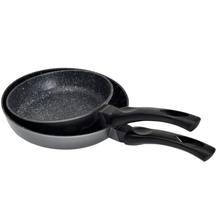 Kitchen Pro - Lot de 2 Poêles en pierre tous feux dont induction diamètre 20/24 cm + 2 disques anti-rayures
