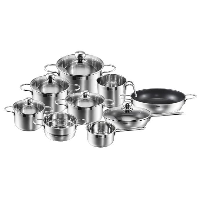 Kopf Josie - Batterie de cuisine, 14 pièces avec 5 couvercles en verre, convient à induction, inox