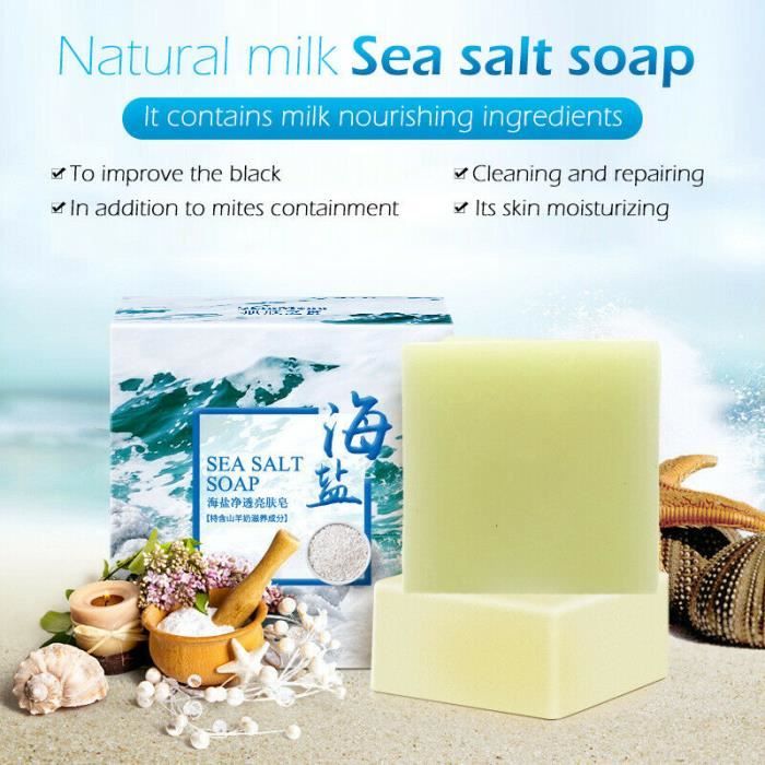 100g Savon au sel de mer naturel au lait de chèvre, éliminer l'acné, la peau propre, rétrécit les pores, anti points noirs