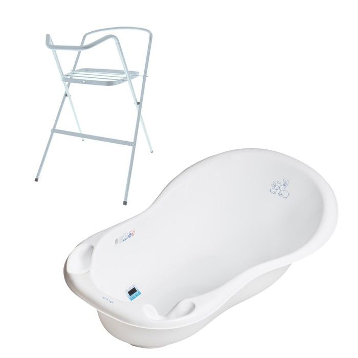 Baignoire bébé thermomètre Blanc Lapin 86 cm + Pied