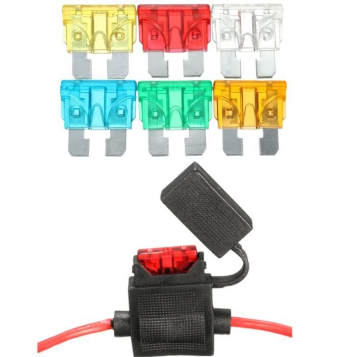 U Porte-Fusibles de Voiture Avec 6Pcs Inserts de fusibles 5A 10A 15A 20A 25A 30A 14AWG