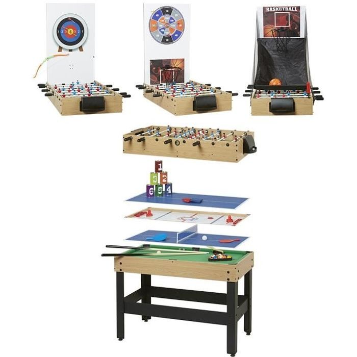 ARCADE JEUX Table multisports - 8 jeux - Hêtre