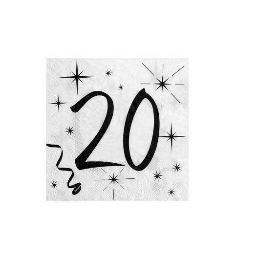 Serviette anniversaire blanche 20ans (x20) REF/5241