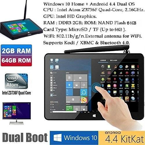 64GB Mini Computer 8.9 -1920x1200 PC TV Desktop Box Android 4.4 Windows 10 Kikat Dual Boot Mini PC 2 Go de RAM 64GB ROM
