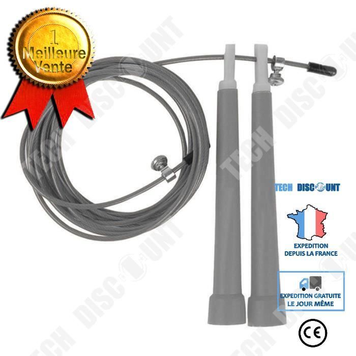 TD® Corde à Sauter Fine - Réglable Fitness Cardio Exercice Crossfit Sport Équipement de fitness-Sport Salle Grise