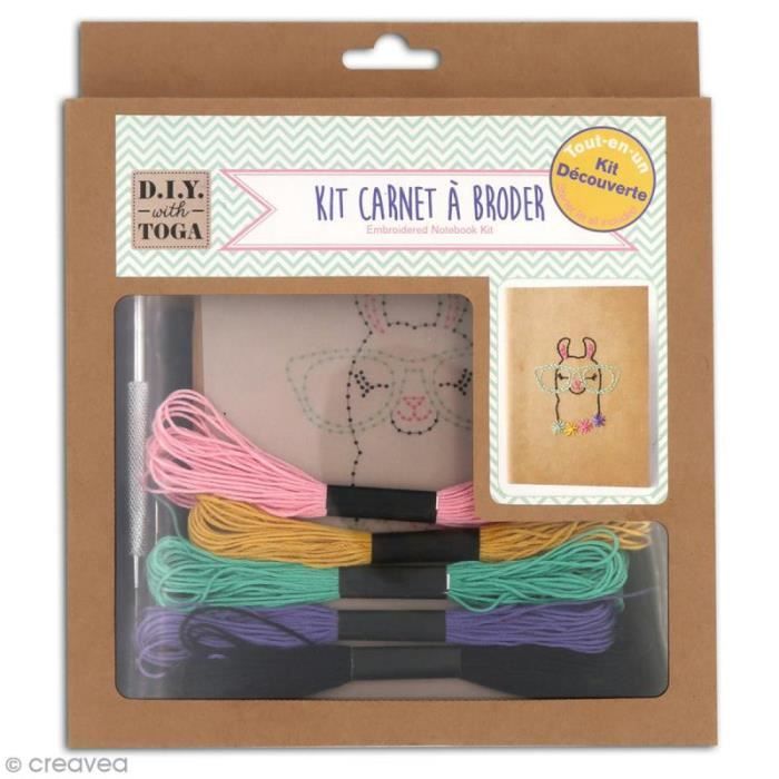 Kit carnet à broder Toga - Lamaa Kit Carnet à broder : 1 cahier en kraft à feuilles blanches de 13 x 18 cm1 gabarit motif Lamaa à