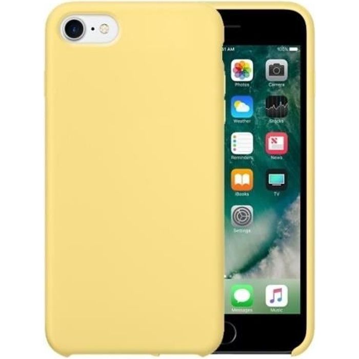 Coque Renforcée iPhone 8 7 couleur pure silicone liquide PC de protection couverture cas jaune