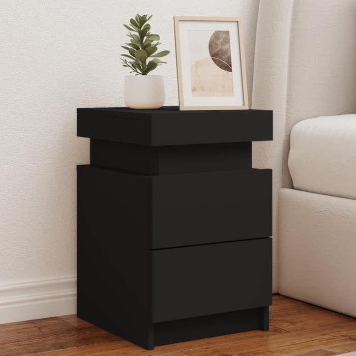 VidaXL 2 Tables De Chevet Avec Lumières LED - Meuble Chambre Moderne Blanc Bois D'Ingénierie