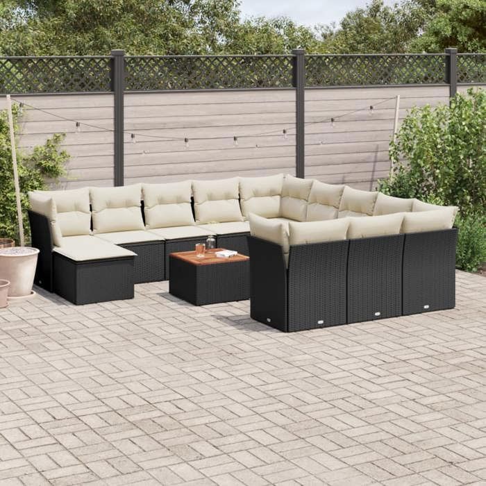 vidaXL Salon de jardin avec coussins 13 pcs noir résine tressée 3223984