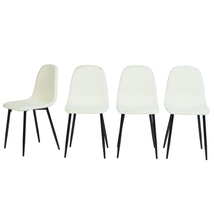 URBAN MEUBLE Lot de 4 chaises de salle à manger scandinaves tissu bouclette écru pied noir