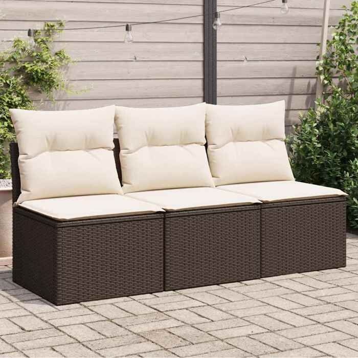 vidaXL Canapé de Jardin avec Coussins 3 Places Résine Tressée