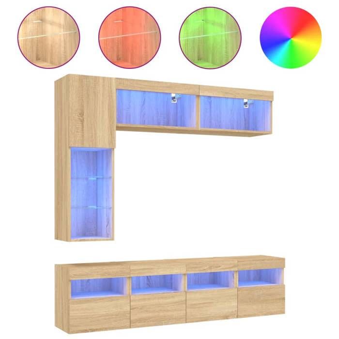 Ensemble de meubles TV muraux 7pcs - et lumières LED chêne sonoma LL255845 Ensemble de meubles TV muraux 7pcs - et lumières LED chêne sonoma LL255845