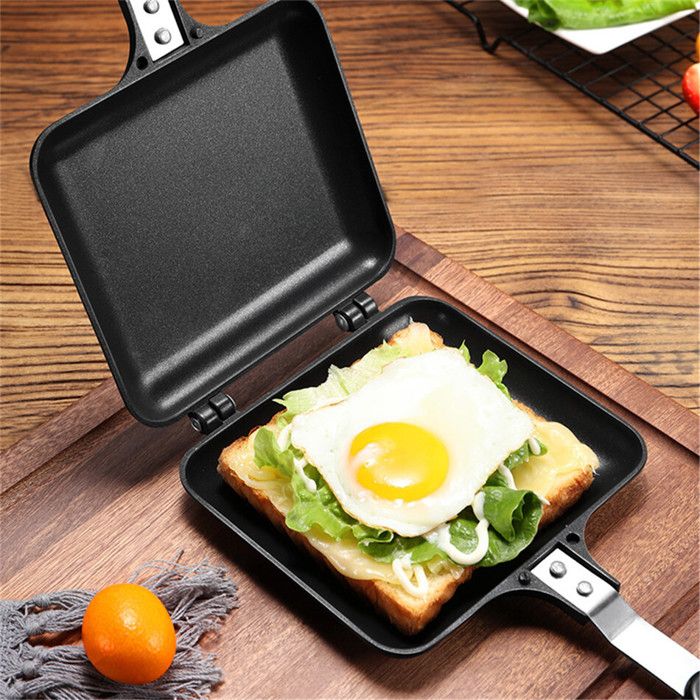Poêle à Sandwich Double Face - Grille-pain Compact Antiadhésif - Avec Poignées Amovibles En Bois