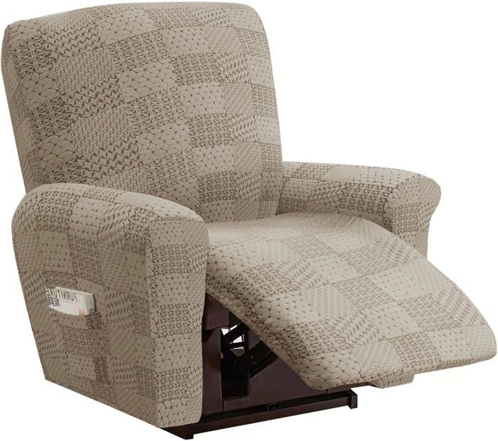 1 Places Couvre Fauteuil Relax Housse De Fauteuil Inclinable Stretch Antidérapant Tout Compris avec Poche Latérale - Sable