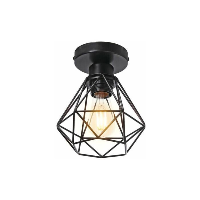 STOEX Plafonnier Industriel en Métal Noir Suspension Luminaire Style Vintage Design forme Cage Diamant Rétro pour Salon Chambre