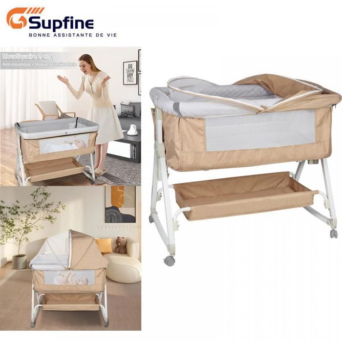 Lit Cododo Supfine 4 En 1 Berceau Bébé 0-6 Mois - Noir Avec Matelas Et Moustiquaire