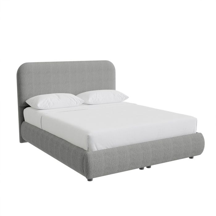 LINE - Lit double en tissu gris vert avec coffre 140x190 cm