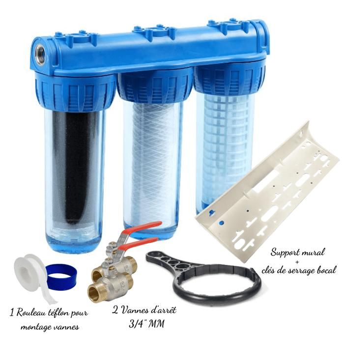 Meilleurs prix pour Pack luxe filtre à eau Triplex 3/4" équipé avec cartouche, vannes ...