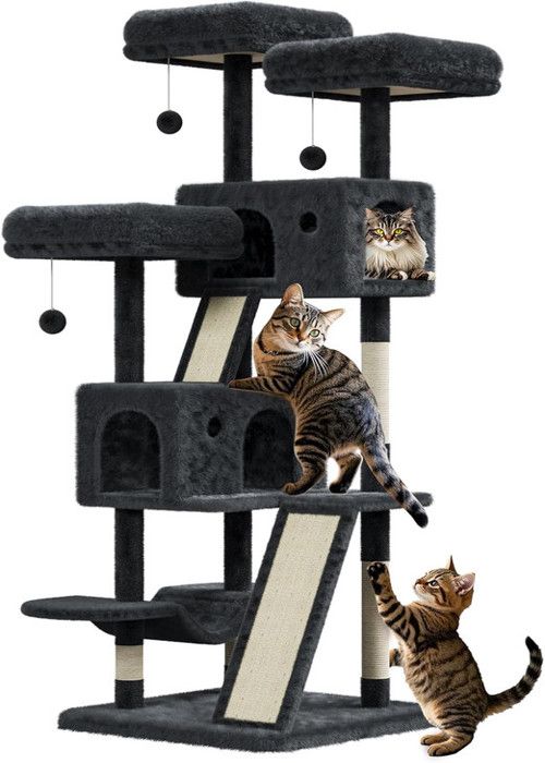 Meilleurs prix pour Arbre à Chat Hauteur 167cm,Tour de Jeux pour Chats,avec 5 Poteaux à Griffer,3 Plateformes,2 Niche,1 Hamac,3 Pompons,Multi-Niveaux