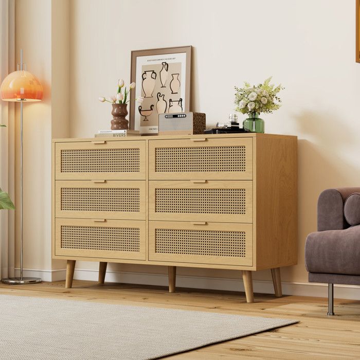 Commode - MUVOE - Vintage - 6 tiroirs - Bois massif - Dimensions L120/H76.5/T40 cm