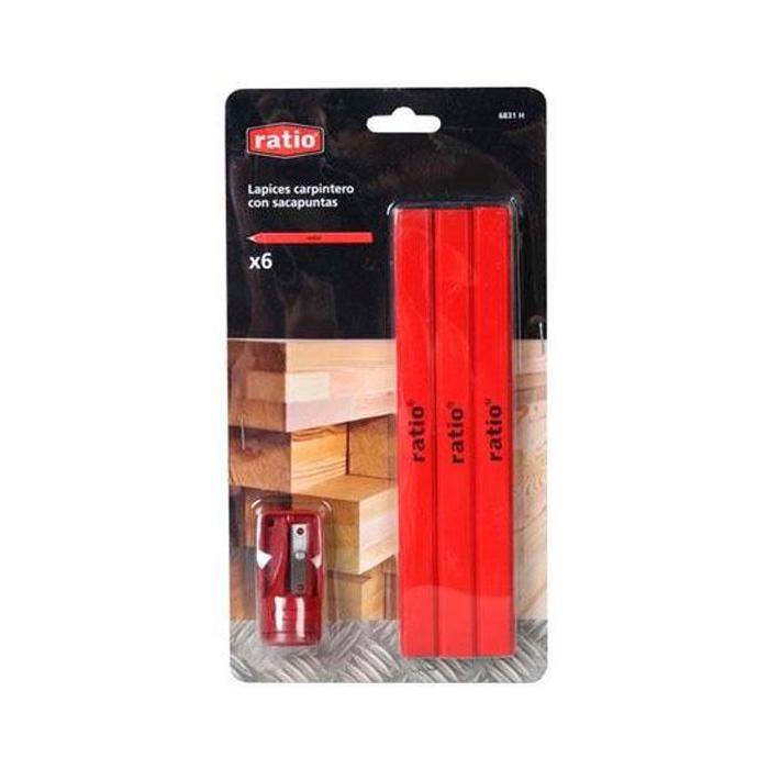 - Juego de 6 lápices de carpintero más sacapuntas especial. 175 mm ...