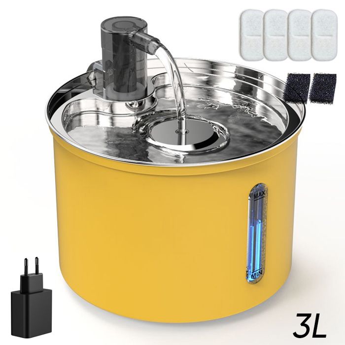 Meilleurs prix pour Fontaine a Eau pour Chat Chien 3L 304 en Acier Inoxydable avec Chargeur USB Distributeur deau Chat Automatique