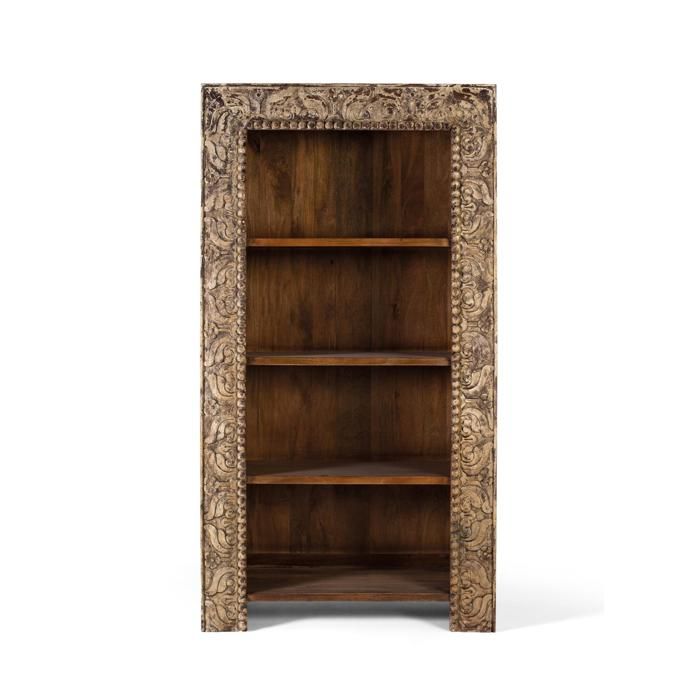 Bibliothèque en bois de manguier - Finition vieillie - 183 cm - 98x43 cm - 4 étagères - Style ethnique Bibliothèque en bois de manguier - Finition vieillie - 183 cm - 98x43 cm - 4 étagères - Style ethnique