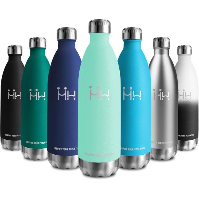 Gourde Inox, 500-750-1000Ml, Bouteille D'Eau Acier Inoxydable, Gourde Metal, Anti Fuite