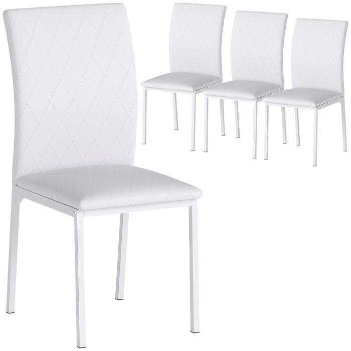 Lot de 4 chaises de salle à manger - HOMCOM - capitonnage rhombique - pieds en métal - 41x50x91cm - blanc