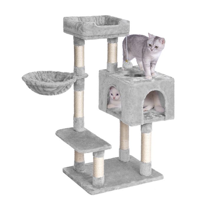 Meilleurs prix pour Dogat Arbre à Chat Hauteur 98cm Arbre à Grimper Griffoir avec Plate-Forme Centre dactivités et Boule en Peluche Gris