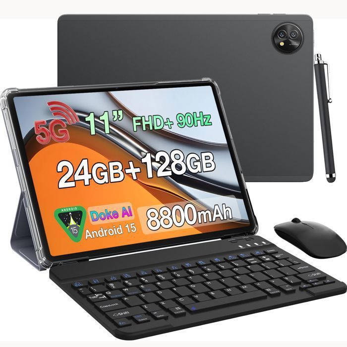 Blackview ZENO 10 5G Tablette Tactile 11 FHD+ Écran 24 Go + 128 Go (TF 2To) 8800mAh 16MP Android 15 Dual SIM Tablette PC GPS - Noir