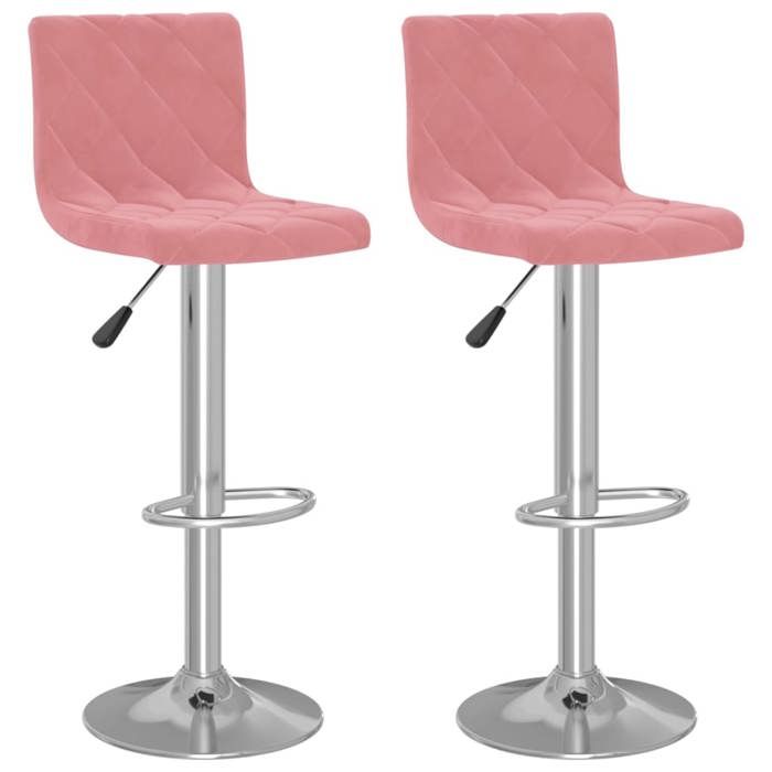 Tabouret de bar en velours - vidaxl - Lot de 2 - Rose - 40x43x(90-111) cm - Pivotement à 360 degrés