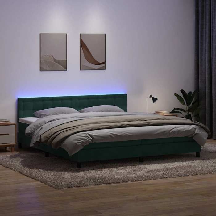 Sommier à lattes avec matelas - vidaxl - 180x220 cm - Velours vert foncé - Ressorts ensachés - Surmatelas 180x220 cm