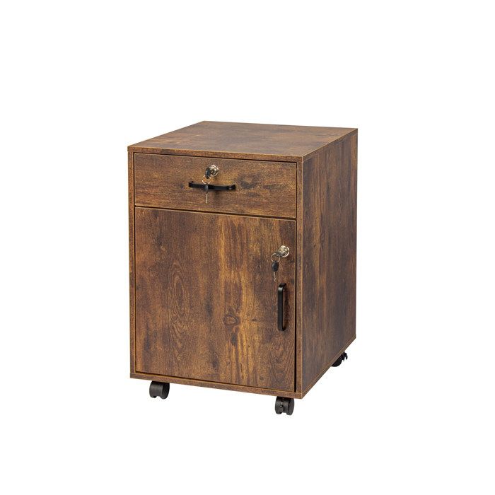Relaxdays meuble roulettes tiroir + porte 57 x 40 x 40 cm verrouillable classeur mobile brun vintage