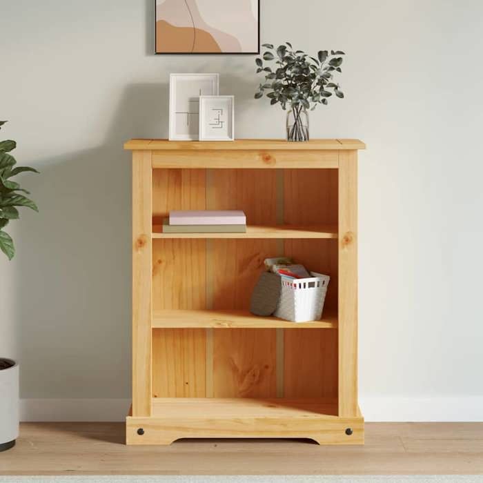 Bibliothèque en pin mexicain - Happiness - 3 niveaux - 80x29x100 cm - Bois de pin massif ciré - Marron