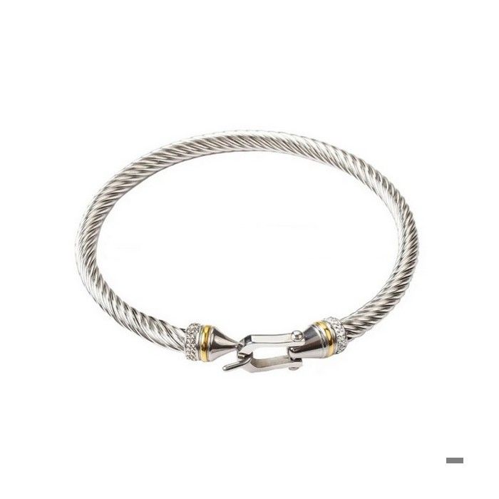 Bracelet jonc femme 63 mm acier titane argenté&nbsp;et strass 398AB200